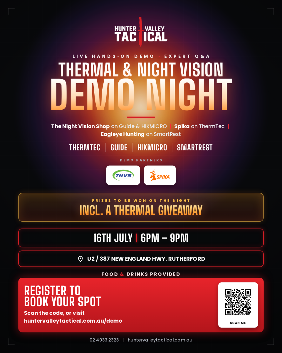 Hunter Valley Tactical — Thermal & Night Vision Demo Night, Thursday 16 July, 6PM–9PM, Unit 2/387 New England Hwy Rutherford