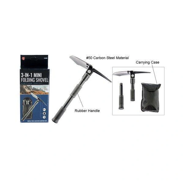 BKJ IMPORTS 3-in-1 Mini Folding Shovel With Pick, Saw and Carrying Case
