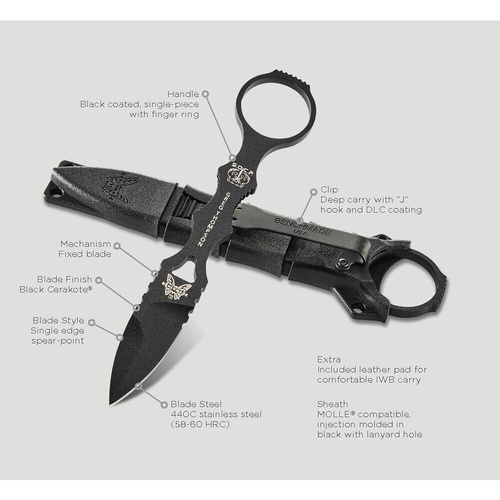 Benchmade 177Bk Thompson Mini Socp Fixed Blade W/Sheath, Spear Point