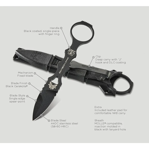 Benchmade 177Bk Thompson Mini Socp Fixed Blade W/Sheath, Spear Point