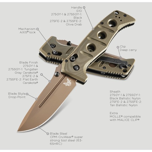 Benchmade 275Fe-2 Adamas Axis Folding Knife, Flat Earth B275FE-2