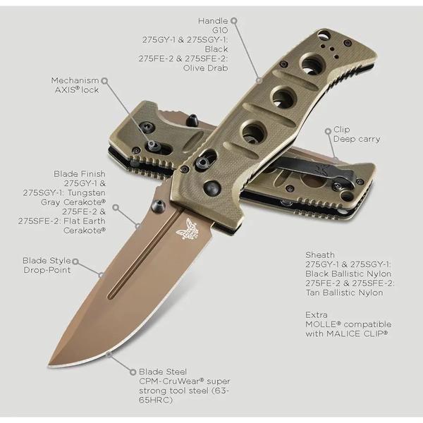 Benchmade 275Fe-2 Adamas Axis Folding Knife, Flat Earth