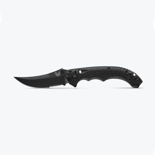 Benchmade 865SBK Mini Bedlam | Black | Scimitar Folding Knife, Part Serrated