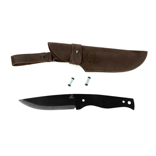 Carbon Steel Blued-Blade Bushcraft Knifewith Leather Sheath set