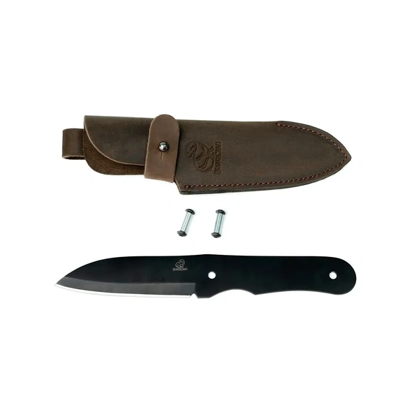 Carbon Steel Blued-Blade Bushcraft Knife with Leather Sheath set