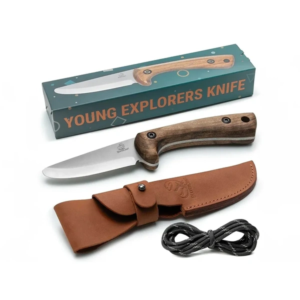 Carbon Steel Blued-Blade Bushcraft Knife Knife for Kids with Leather Sheath