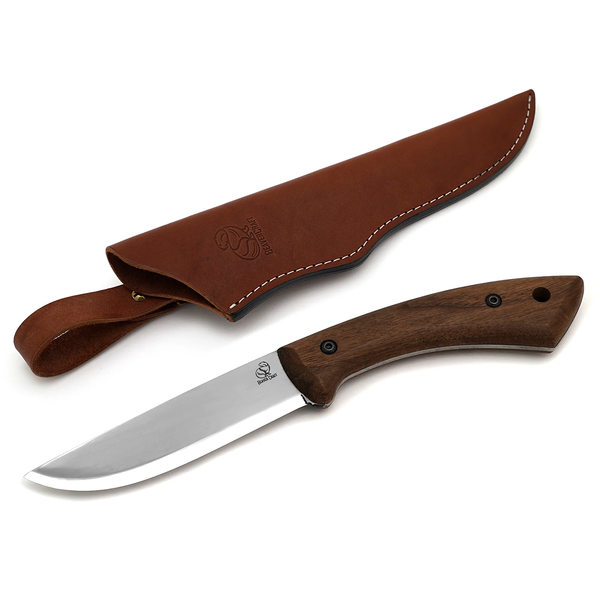 Carbon Steel Bushcraft Knife Impregnated Walnut Handle with Leather Sheath