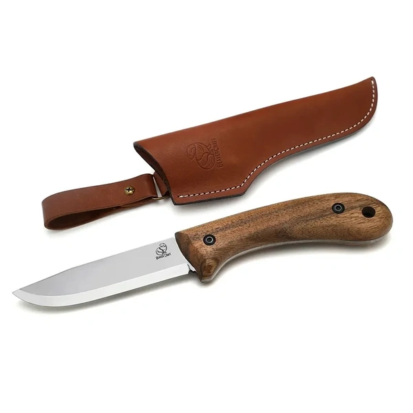 Carbon Steel Bushcraft Knife Walnut Handle with Leather Sheath