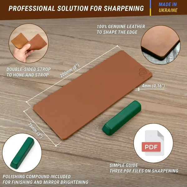 Leather Strop for Honing with two Polishing Compounds (Green, White)