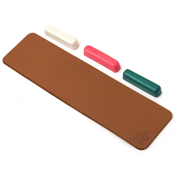 Long Leather Strop for Honing with 3 Polishing Compounds (Green, White, Red)