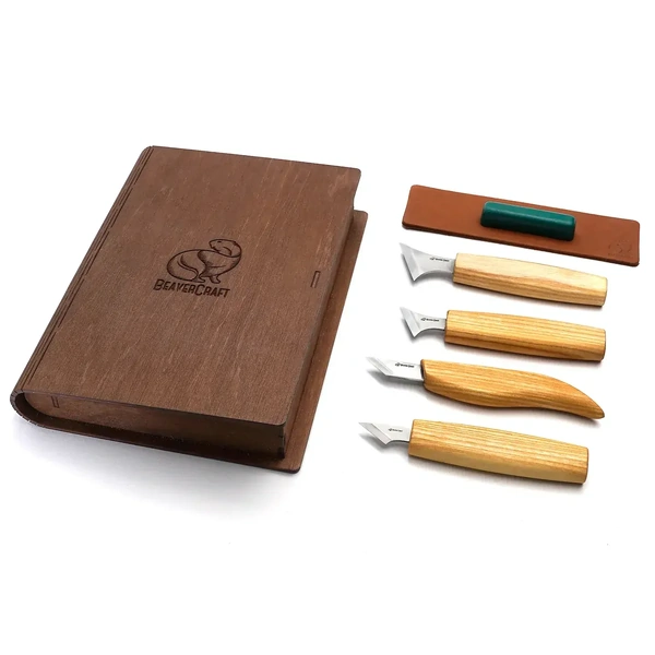 Geometric Wood Carving Knife Set in gift book-box