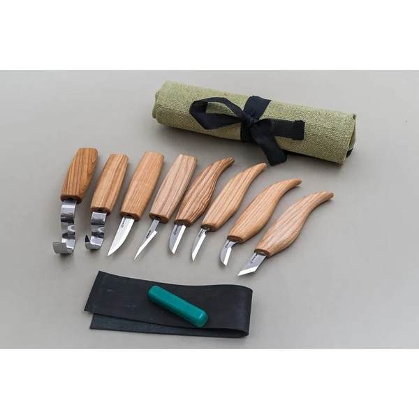 Wood Carving Set of 8 Knives (8 knives in roll + accessories)
