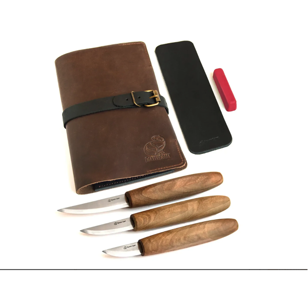 Sloyd knives Carving Set (C1X + C3X + C4X + honing acc) in Genuine Leather