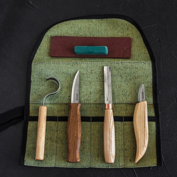Spoon and Kuksa Carving Professional Set (4 tools in roll + accessories)