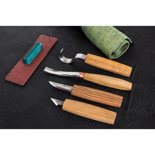 Spoon Carving with compact chisel Set (4 tools in roll + accessories)