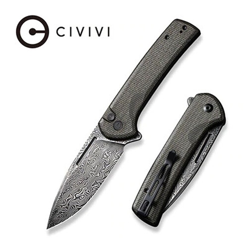 CIVIVI C21006-DS1 Conspirator Folding Knife, Damascus, Green Micarta