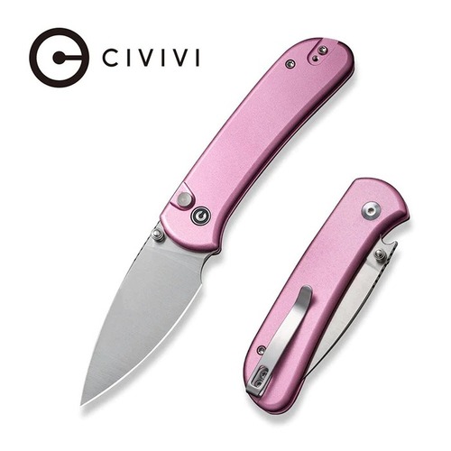 CIVIVI C22030E-5 Qubit Folding Knife, Button Lock, Pink Aluminium C22030E-5