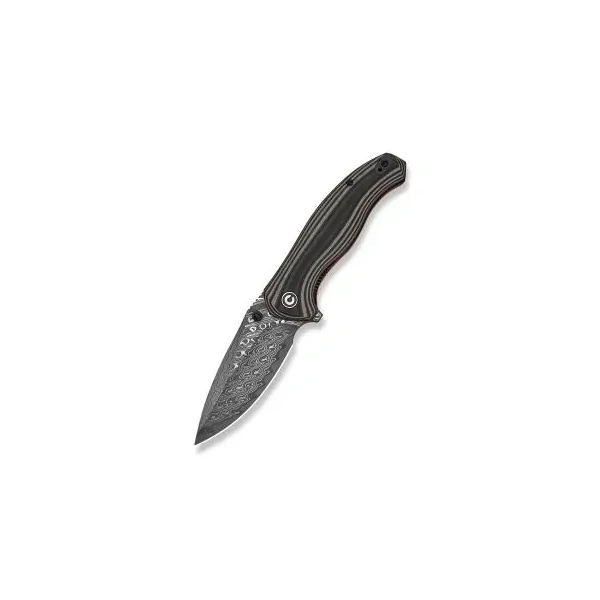 Vyrent CIVIVI Black, Tan & Orange G10 Contoured Handle Damascus Blade C25037B-DS1