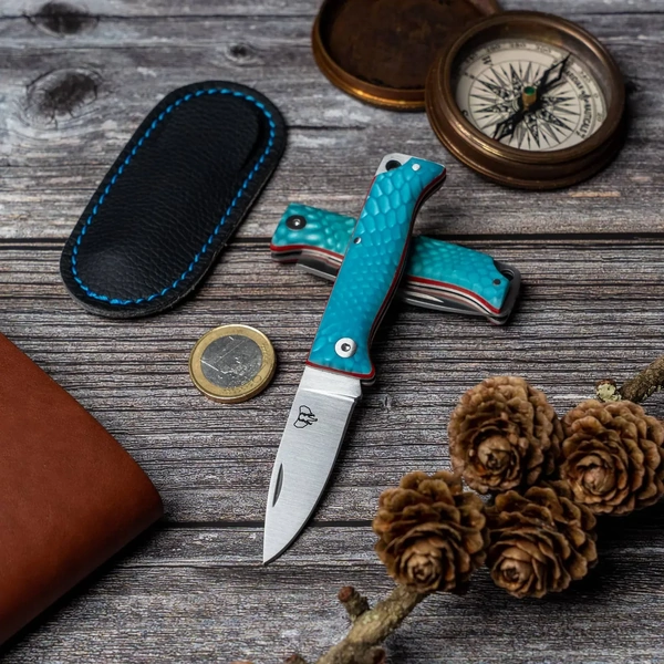 Cudeman 332-JA MT-10 Small Folding Knife, Juma Blue/Orange Liner