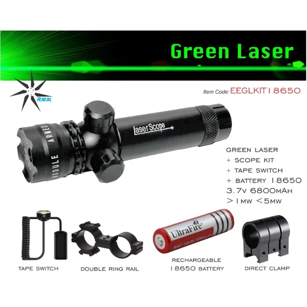 Eagleye Hunting Gear Green Laser + Scope Kit + 18650 Battery EEGLKIT18650
