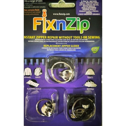 FixnZip Zip Repair / Replacement Zipper Slider Quick & Easy (3 Pack)