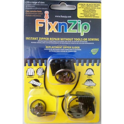FixnZip Zip Repair / Replacement Zipper Slider Quick & Easy (3 Pack Black)