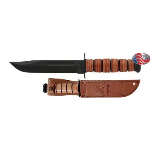 KA-BAR USMC Fighting 7‚Ä≥ Plain Blade, Leather Handles, Leather Sheath 1217