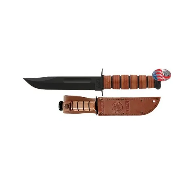KA-BAR USMC Fighting 7‚Ä≥ Plain Blade, Leather Handles, Leather Sheath 1217
