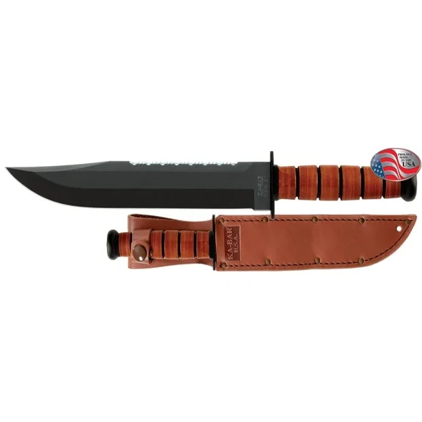 KA-BAR 2217 Big Brother Fighting / Utility Knife 9-3/8″ Plain and Serrated Blade, Leather Handles, Brown Leather Sheath KB2217