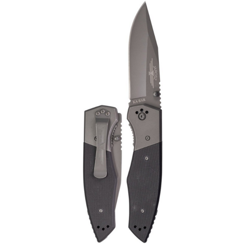 KA-BAR 3086 Jarosz Beartooth Folding Knife 3.5‚Ä≥ Gray Clip Point Blade, Black G10 Handles with Stainless Steel Bolsters