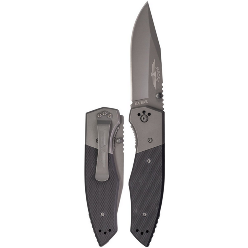 KA-BAR 3086 Jarosz Beartooth Folding Knife 3.5″ Gray Clip Point Blade, Black G10 Handles with Stainless Steel Bolsters