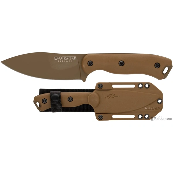 KA-BAR BK19 Becker Nessmuk Tan Fixed Blade Knife 4.31″ 1095, Tan Ultramid Handles, Polymer Sheath KBBK19