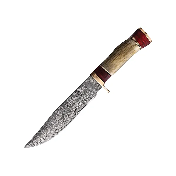 Marbles Skinner Damascus MR623 Fixed Blade Knife – 5.75″ Damascus Skinning Blade with Stag & Red Pakkawood Handle MKMR623