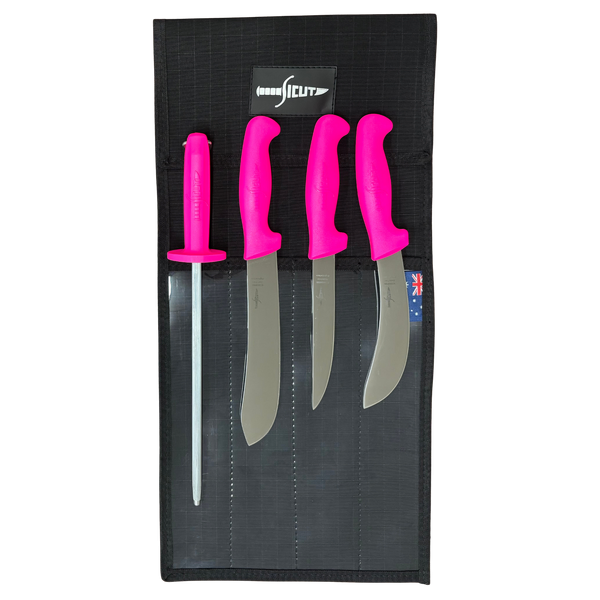 SICUT 4 Piece Butchers Knife Package PINK Handle SCKPBUPINK