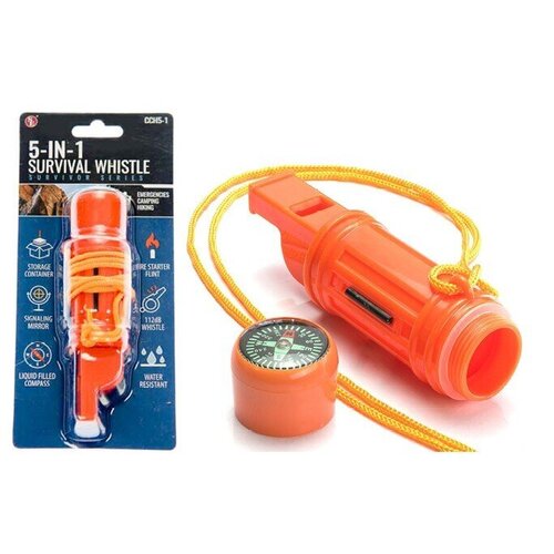 5-IN-1 Orange Survival Whistle with Lanyard