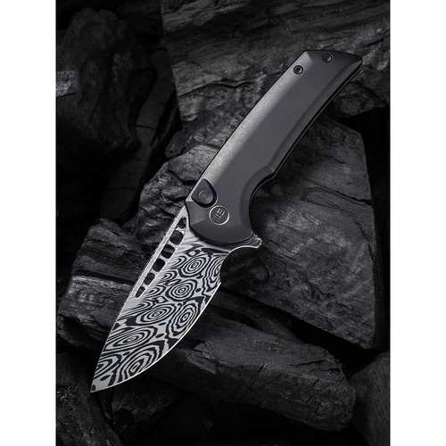 WE KNIFE We054Bl-Ds1 Mini Malice Button Lock Folding Knife, Damasteel