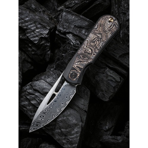 We Knife We21033-Ds1  Baloo Folding Knife, Flipper, Ti + Damasteel