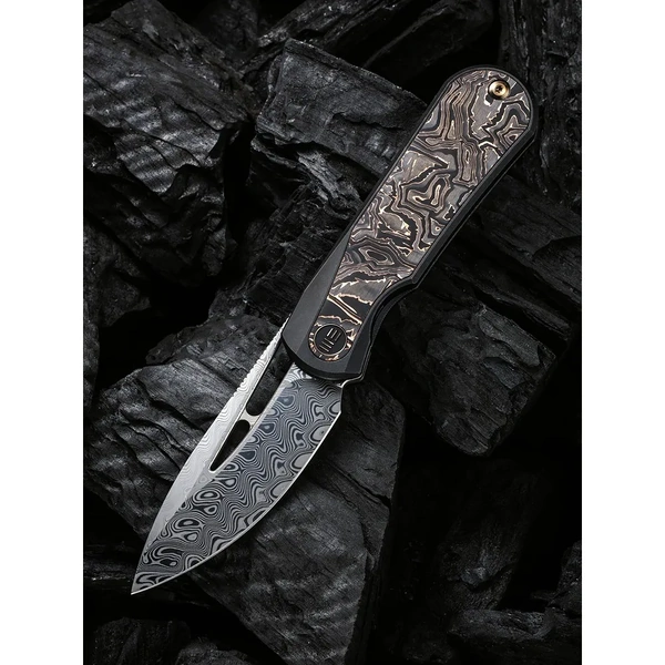 We Knife We21033-Ds1  Baloo Folding Knife, Flipper, Ti + Damasteel