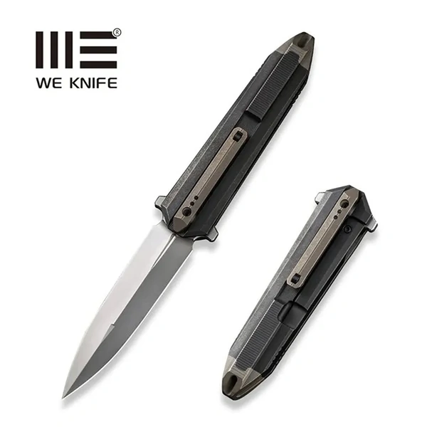 WE KNIFE WE22032-3 Diatomic Folding Knife, Black Ti & Bronze Ti Endcap