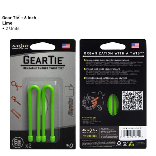 Nite Ize Gear Tie 6" 2 Pack - Lime
